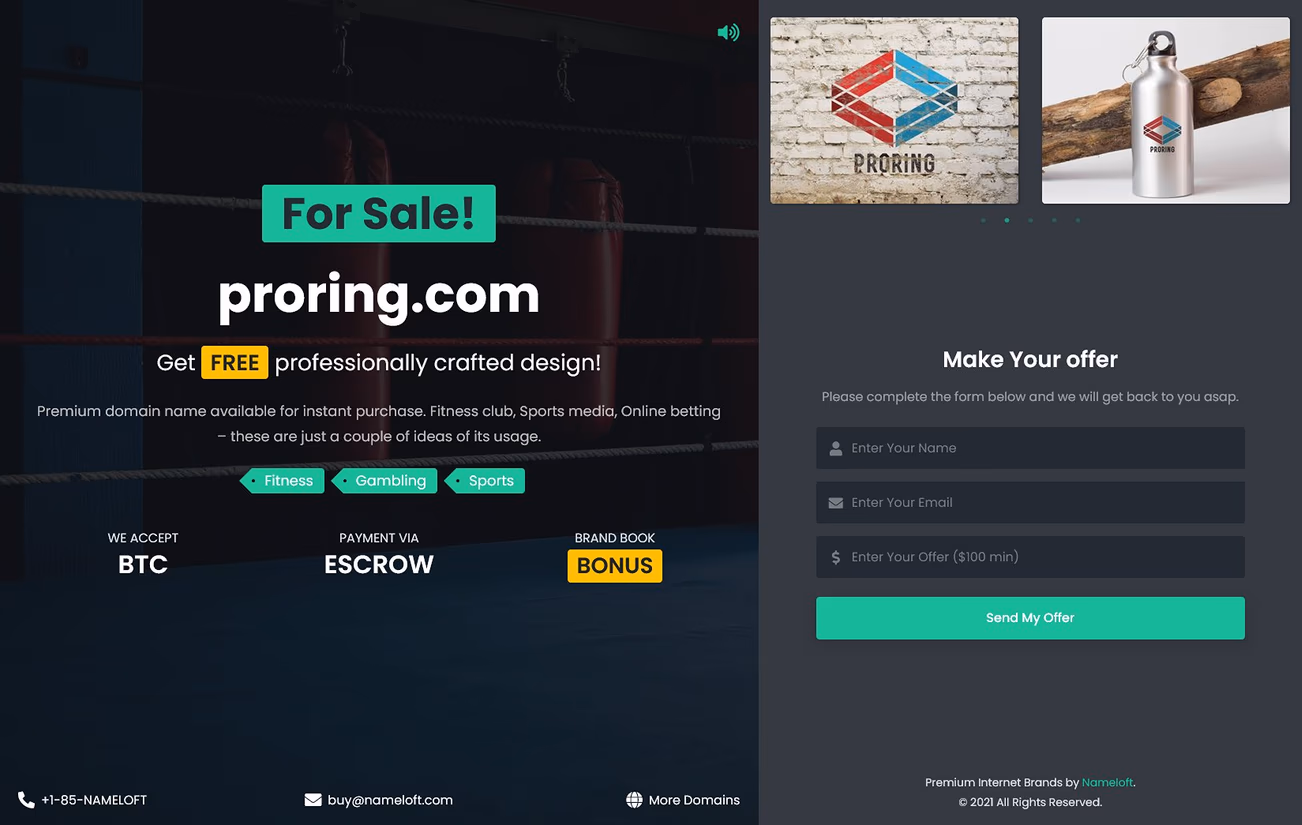 Landing page for a domain sale