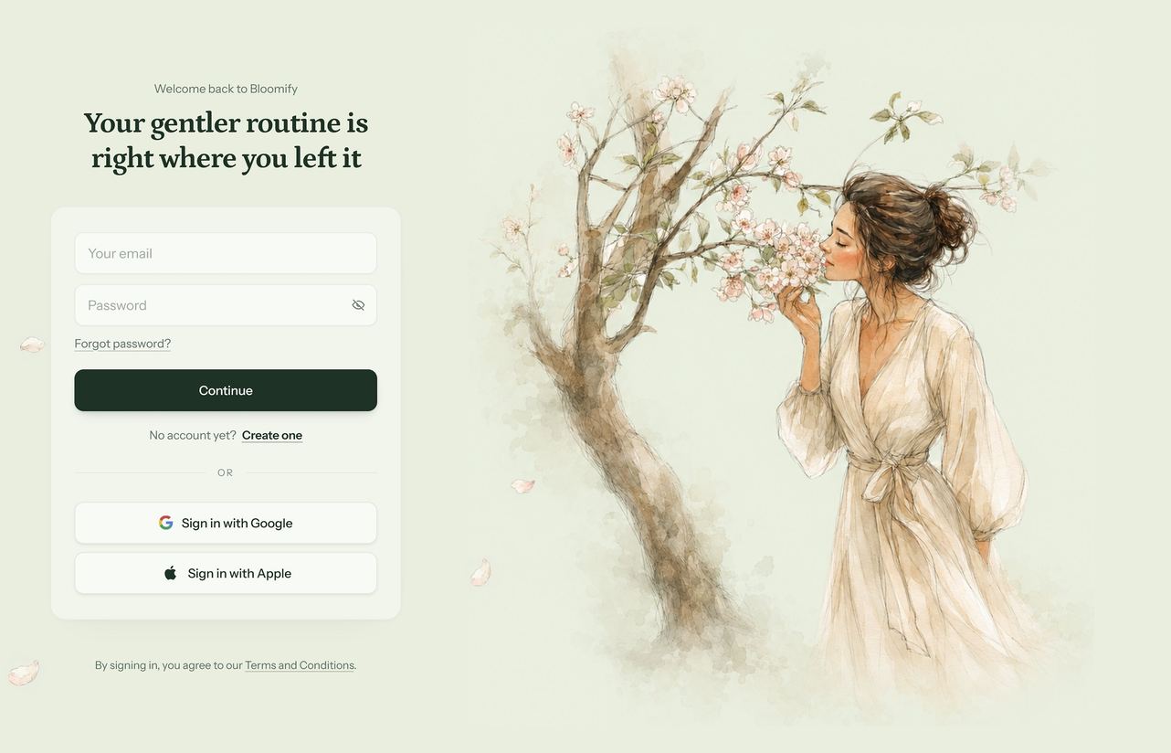 Страница входа в Bloomify
